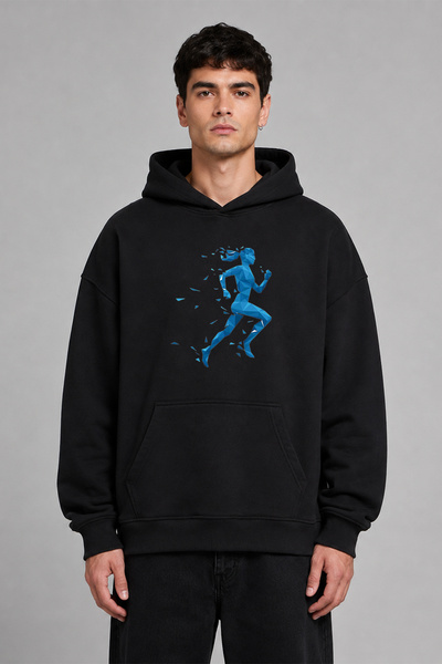 VSRN Φούτερ με κουκούλα Runner 3 Design με προεμπριμέ σχέδιο σε μαύρο χρώμα