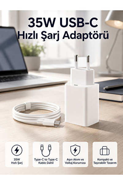 Asinya 35W USB-C Hızlı Şarj Adaptörü Type-C to C Kablo Seti - Lisinya