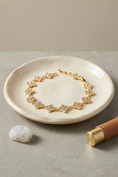 Lisinya Gold Color Zircon Stone Clover Model Women's Bracelet -