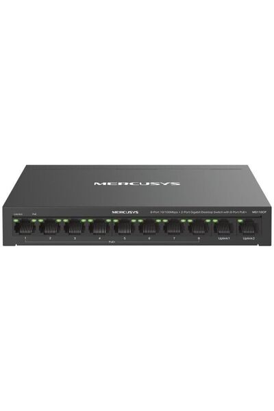 TAKYAKIŞTIR MS110CP | 10 Port PoE+ Switch | 8 Port PoE Kamera Switch | 2 Gigabit Uplink | 65W | 250m Extend | VL