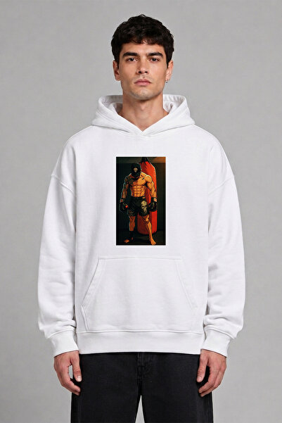 VSRN Φούτερ με κουκούλα Crazy Boxer Design με μπροστινό τύπωμα, λευκό, μεγάλο...