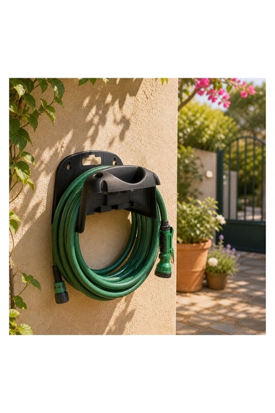 OEM Suport Furtun de Perete Verde 24,5x18 cm, cu Spațiu pentru Unelte de Grădină