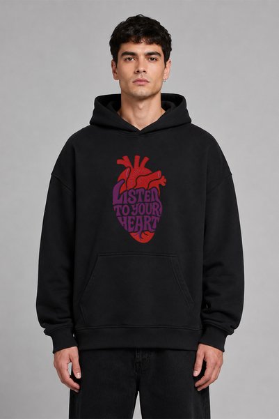 VSRN Listen to Your Design Pre-Printed Oversize Black Hooded Sweatshirt