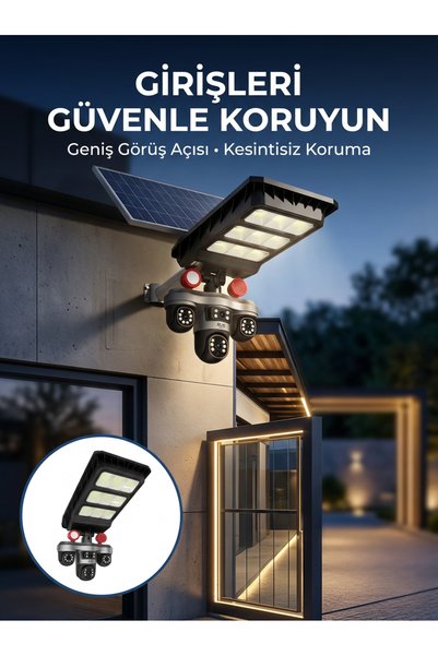 Akıllı Solar Güvenlik Kamerası 3 Lens Hareket Takip Özellikli Dış Ortam Kamera