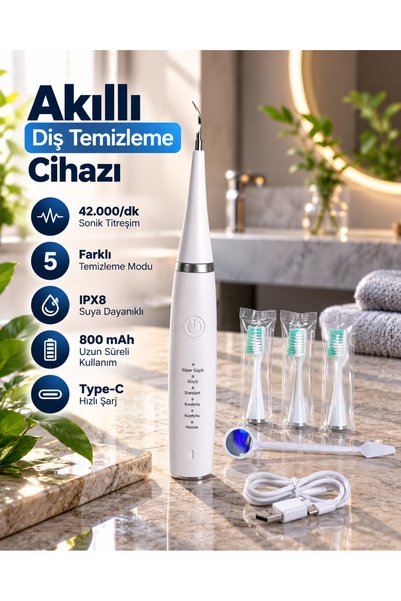 Artepieza co. Sonic Titreşimli Akıllı Diş Temizleme Cihazı Type C Şarjlı 5 Kademeli Temizleme Sistemi - Lisinya