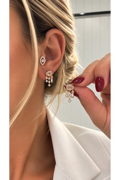 GLARE JEWELRY CO Yağmur Bulutu Modeli Mini Zirkon Taşlı Xp Paslanmaz Çelik Küpe