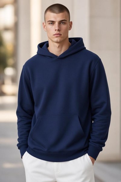 TooHot Unisex 3 Thread Navy Blue Basic Sweatshirt Hoodie