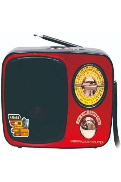 MD-308BT Işıklı Retro Görünümlü Nostaljik Radyo Bluetooth Hoparlör - Kırmızı Renk