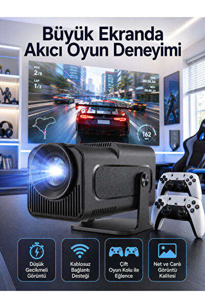 AyPenye Çift Kollu Game Box Projeksiyon Cihazı Kumandalı Android Tv Dahili Hoparlör