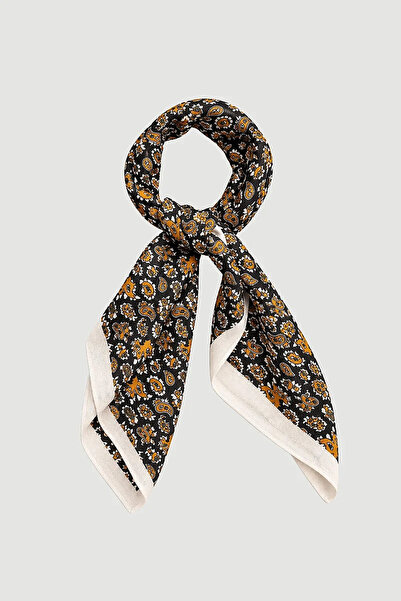 Gusto Paisley and Floral Patterned Cotton Scarf - Black
