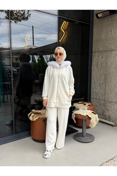 Nuss 1078 Kürk Detay Takım Ekru
