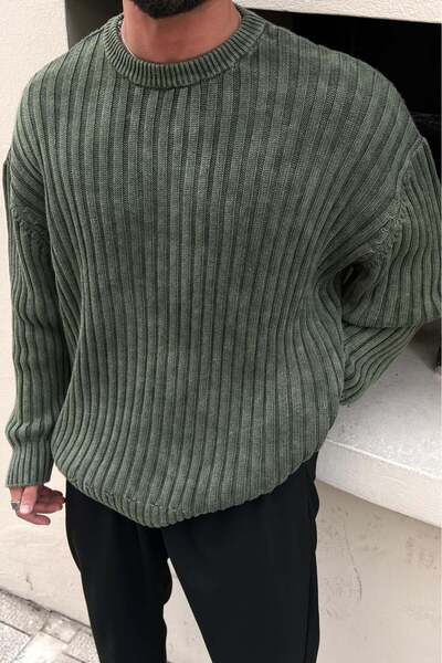 OUTFİT MAN Pulover oversize lavabil, cu textură bogată, verde