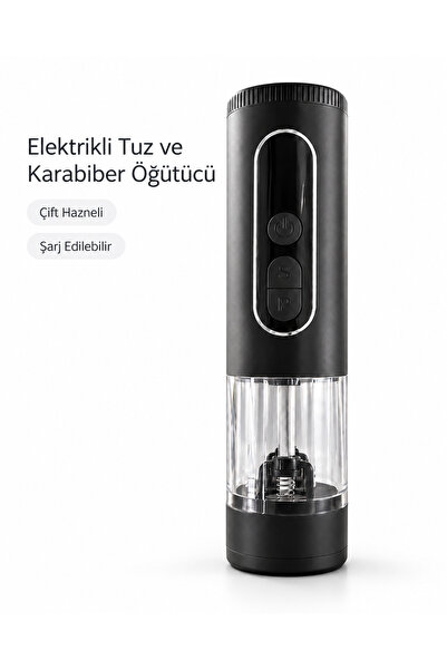 Çift Hazneli Şarj Edilebilir Elektrikli Tuz ve Karabiber Öğütücü -