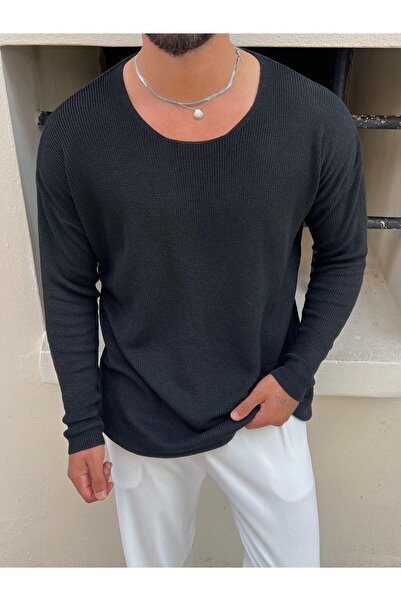 OUTFİT MAN Açık Yaka Oversize Triko Siyah