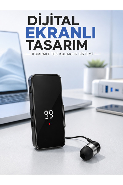 Tek Kulaklıklı Bluetooth Kulaklık Klipsli Mini Taşınabilir Müzik ve Görüşme Cihazı -