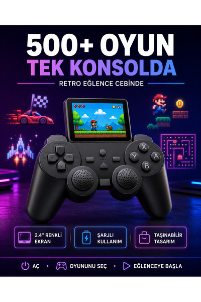 Lisinya Çocuklar ve Yetişkinler İçin Uygun 500 Oyunlu Taşınabilir Mini Retro El Konsolu -