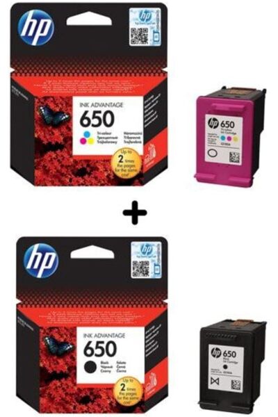 TAKYAKIŞTIR 650 Siyah ve Renkli Kartuş Seti (CZ101AE, CZ102AE) Deskjet Ink Advantage Serisi ile Uyumlu