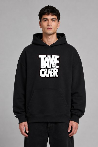 VSRN Φούτερ με κουκούλα Take Over Design, Μαύρο, Υπερμεγέθες, με Προεμπριμέ Σ...