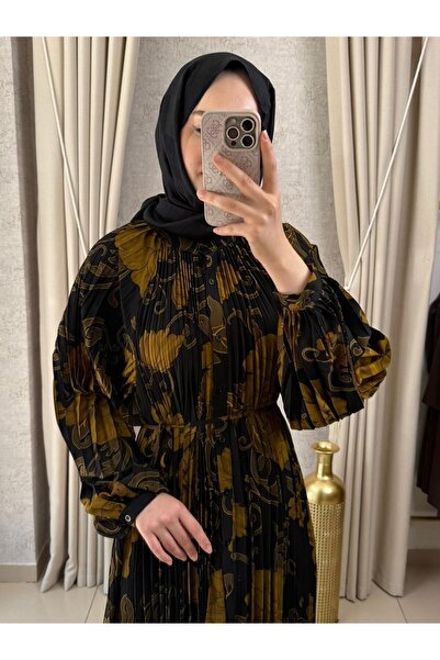 Mimoza Butik MMZ Piliseli Tasarım Elbise SAFRAN