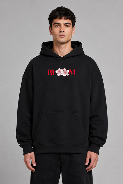 VSRN Φούτερ με κουκούλα Bloom Flower Design με προεκτυπωμένο σχέδιο, μαύρο, o...