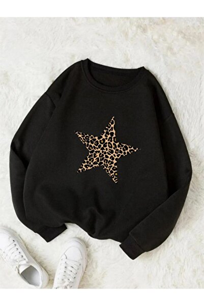 orwen life est. 2022 Women's Oversize Winter Sweatshirt Star Printed Crew Nec...