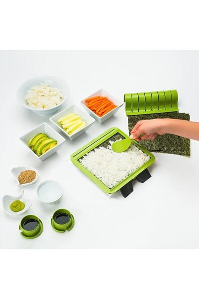 KASTWAVE مجموعة أدوات صنع السوشي للمبتدئين والأطفال مع إطار لفرد الأرز، وحصير...