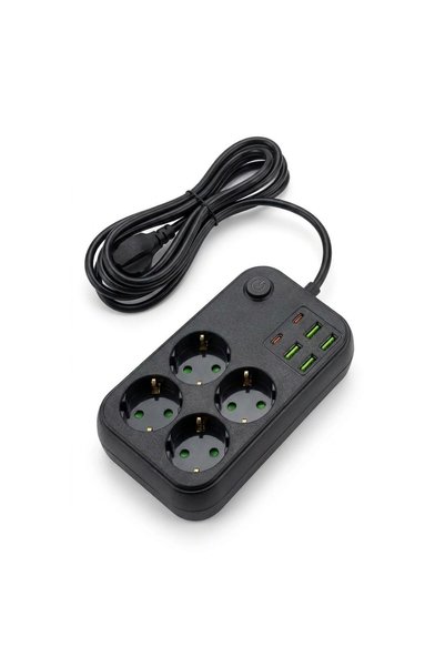 Çoklu Priz Uzatma Kablosu 4 Soket + 4 USB + 2 Type-C – Termal Akım Korumalı, Isıya Dayanıklı, Çocuk