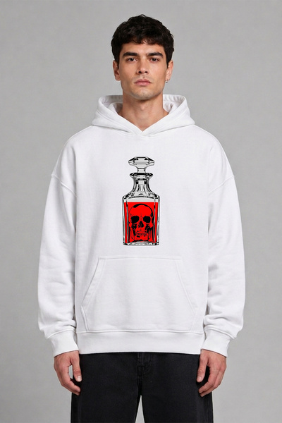 VSRN Sweatshirt alb supradimensionat cu glugă, imprimat frontal, cu design Ha...