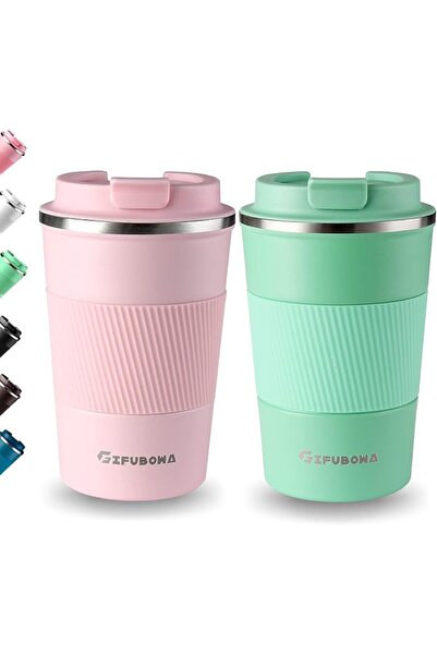 GIFUBOWA Insulated Coffee Travel Mug 13 Oz Reusable Coffee Cup 2 Pack Stainle...