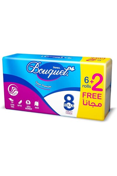 Sanita Bouquet Toilet Paper, 3Ply, 6+2 Rolls - White