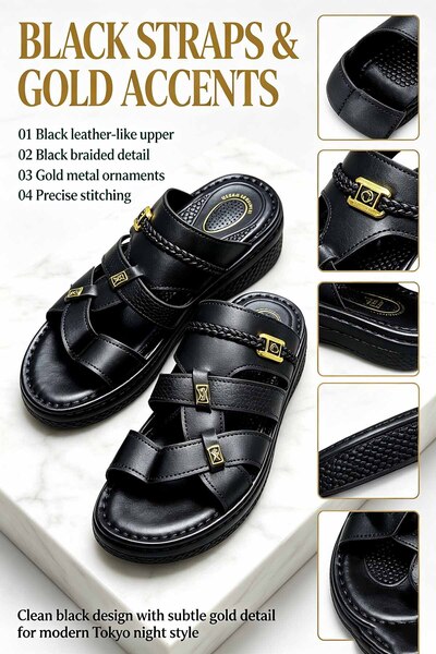 Saudi Step Saudi Made Men's Slippers Breathable Textured Upper Dual Strap Wit...