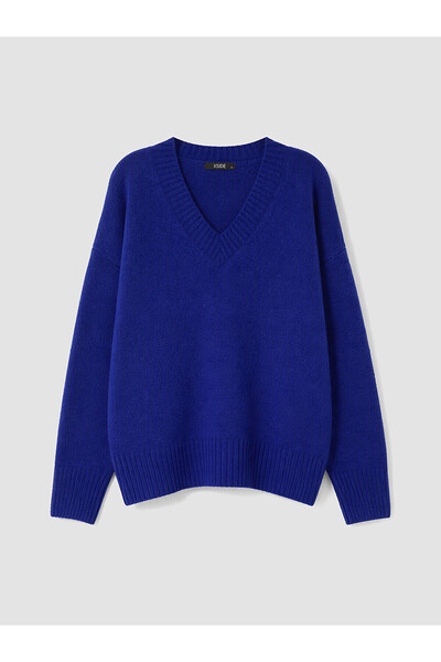 LC Waikiki Nevavm with a Difference Xside Blue Knitwear Plain V-Neck Women's ...