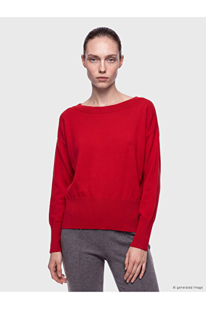 LC Waikiki Nevavm Lcw Comfort Red Knitwear with a Difference Flat Boat Neck W...