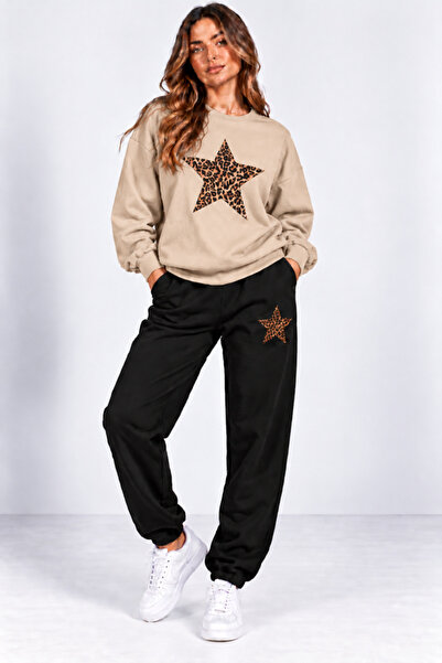 x-compass life Γυναικείο σετ φόρμας Oversize Leopard Star με στάμπα – Χειμερι...