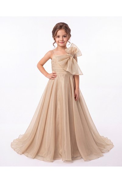 Baby Aden Babyaden Thin Strap Collar with Big Bow Girl's Long Evening Dress