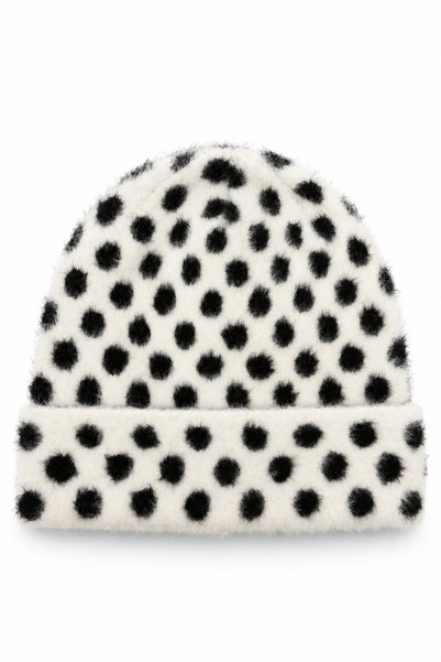 Goldmine Women's Soft Furry Beret Polka Dot Pattern White