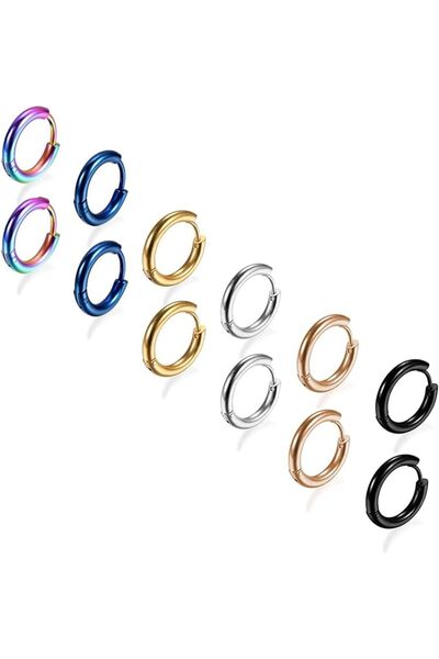 GENERAL 6 Pairs Titanium Steel Hoop Earrings for Men Women, Huggie Loop Hypoa...