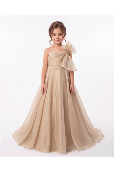 Baby Aden Babyaden Thin Strap Collar with Big Bow Girl's Long Evening Dress