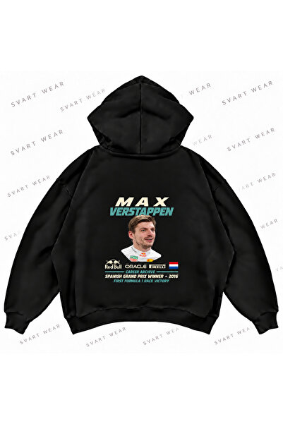 SVART WEAR هودي ماكس فيرستابن F1 كبير الحجم مطبوع من الأمام والخلف