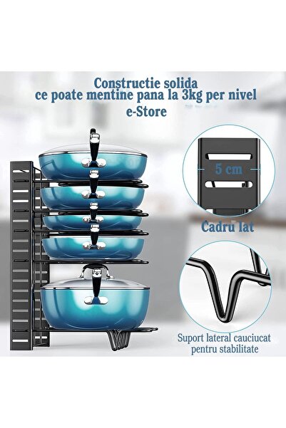 AVA Suport 8 oale, cratiti, reglabil, organizator tigai, montaj vertical sau orizontal,Otel, Negru