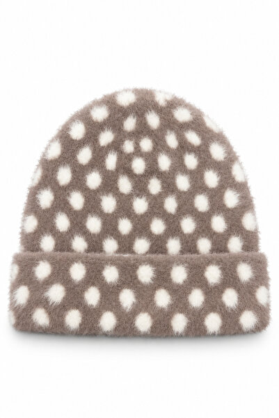 Goldmine Women's Soft Furry Beret Polka Dot Pattern Mink