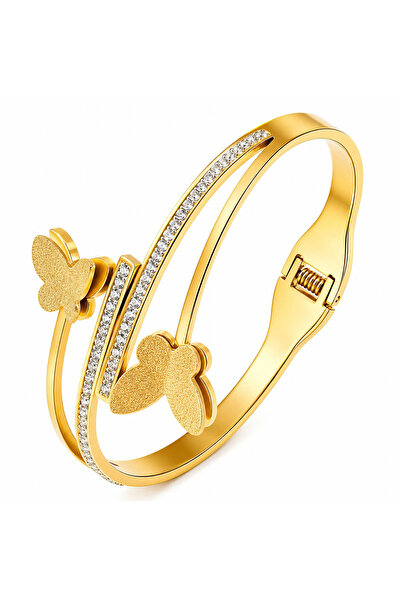 OEM Brățară Butterfly Spark aurie, din oțel inoxidabil, cu nature și zirconiu...