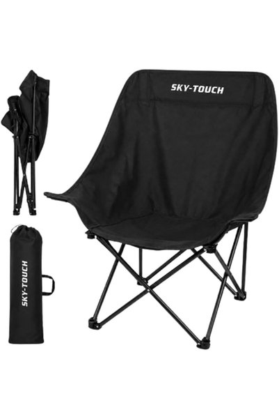 SKY TOUCH Portable Beach Chairs, Black Multi-Use Camping Chairs, Lightweight ...