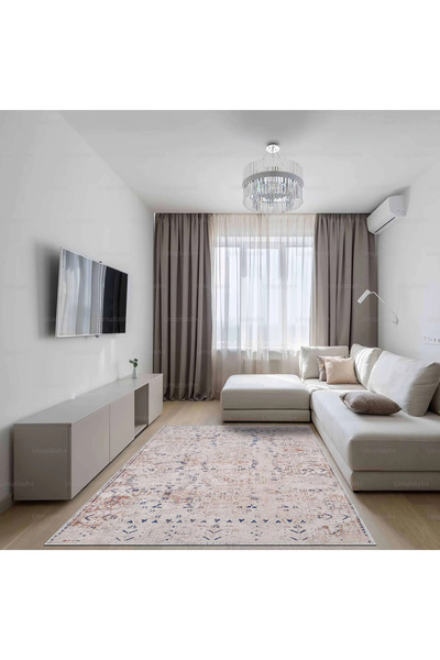 aren.HALI Mirim Modern Bej Polyester ve Pamuklu Kaydırmaz Tabanlı Yıkanabilir Dijital Baskı Halısı