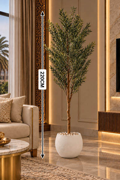 Generic Brand شجرة زيتون خالدة في وعاء أسود كبير، تصميم أنيق، ارتفاع 220 سم، ...