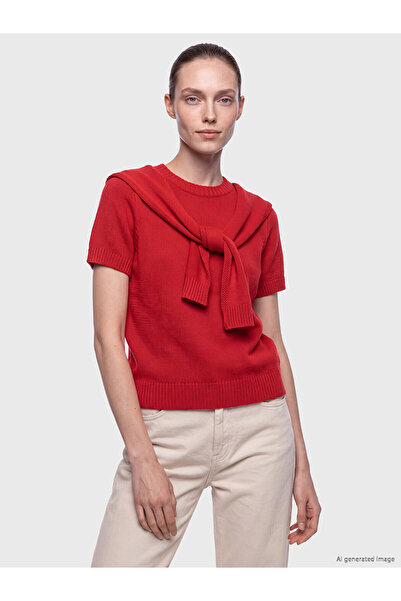 LC Waikiki Alita City Lcw Comfort Red Knitwear Plain Oval Neck Women's Sweater