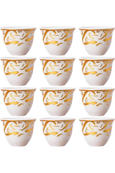 CozyNook 12 Pack Arabic Coffee Cups 60ml, Ceramic Finjan Cups for Gahwa