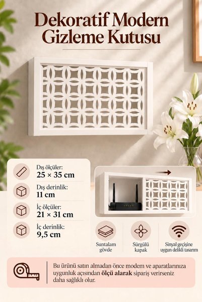 SILAYN Duvara Asılabilir Dekoratif Modem- Wifi ve Sigorta Saklama Kutusu 25x3...