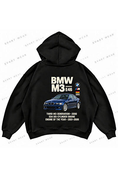 SVART WEAR Φούτερ με κουκούλα BMW M3 E46, μαύρο, με στάμπα, oversized, σε σχή...