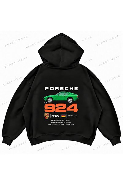 SVART WEAR Porsche 924 Printed Oversize Boxy Hooded Hoodie Sweatshirt